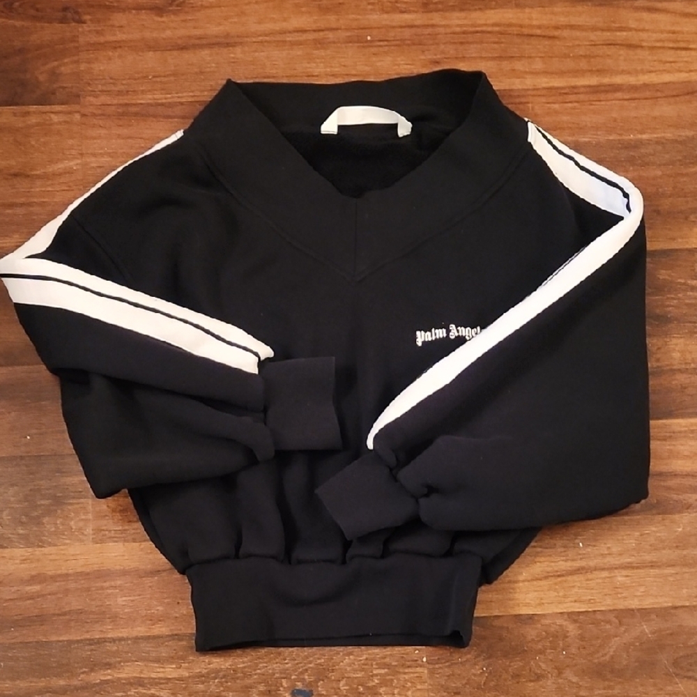 Palm Angels Black V-Neck Sweater with White Accents